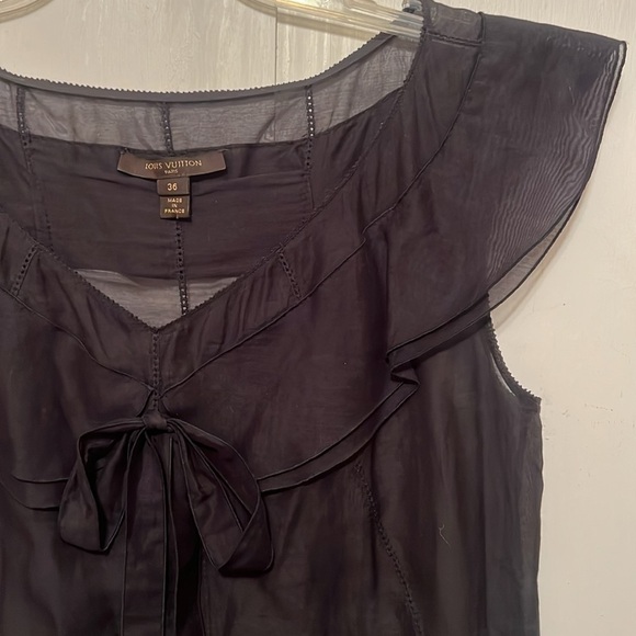 Louis Vuitton Black Sheer Cap sleeved Ruffle Top - Excellent XS/36 - Picture 6 of 15